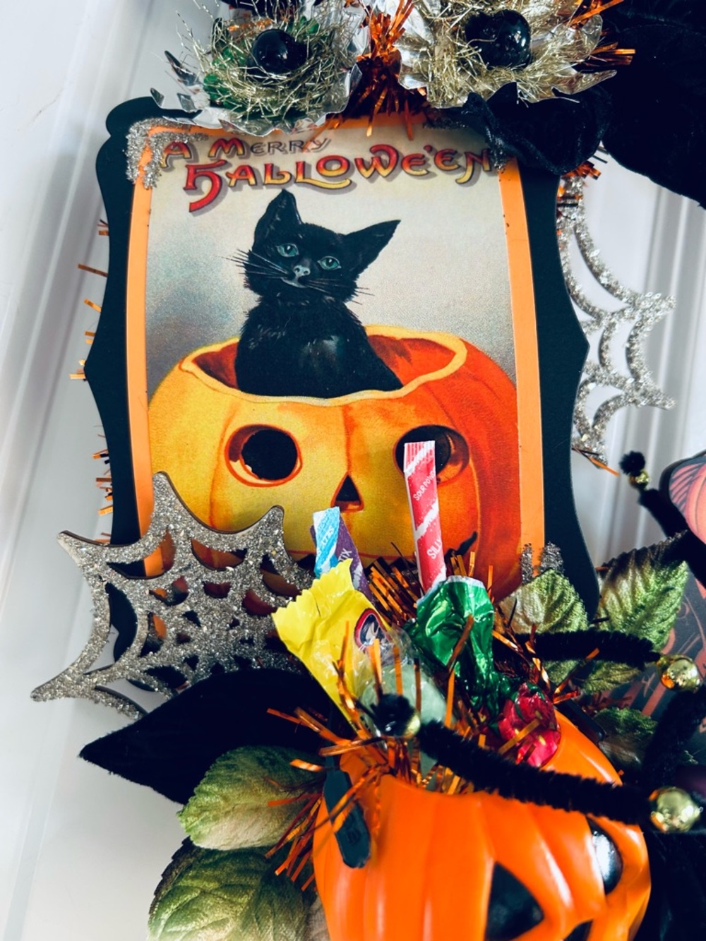 Vintage Repurposed Halloween Festive Holiday Wreath - Picture 8 of 9